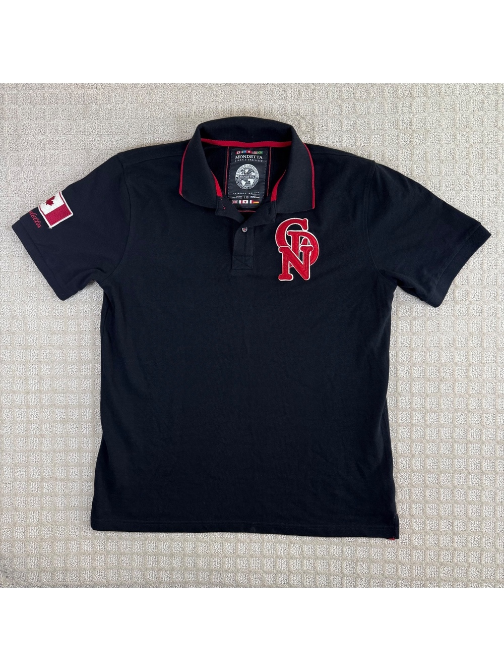 Mondetta Canada Polo Shirt Large Black Embroidered Flag
